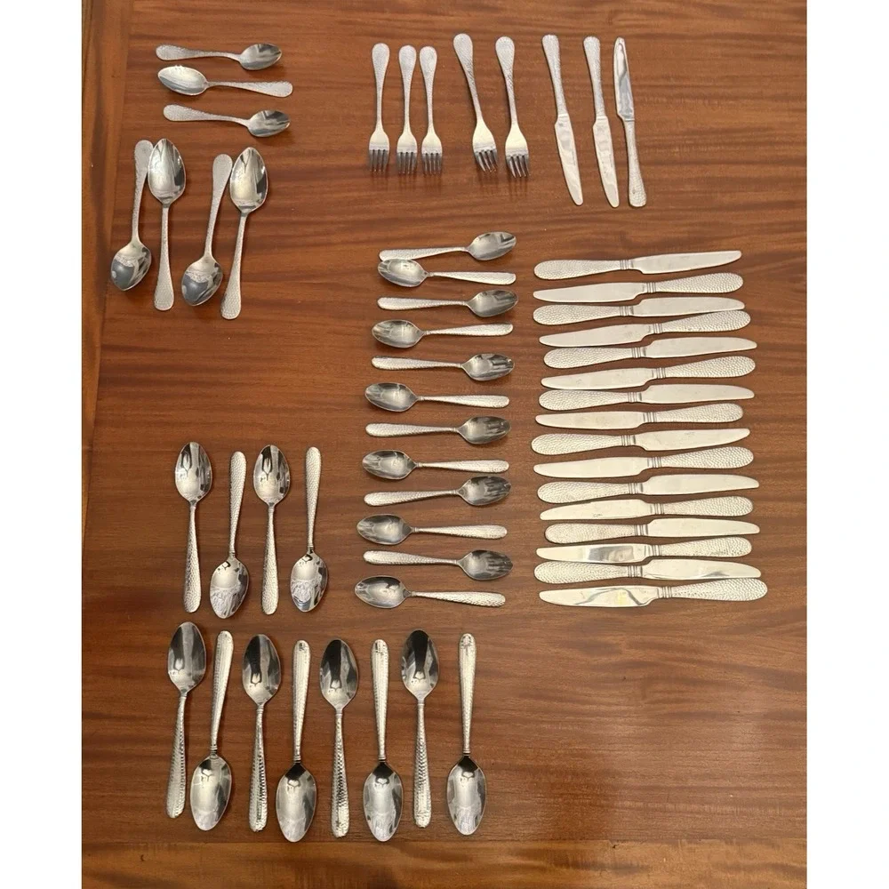 58-Piece Hammered Stainless Steel Flatware Set – Towle Logan + Unbranded MIx Lot